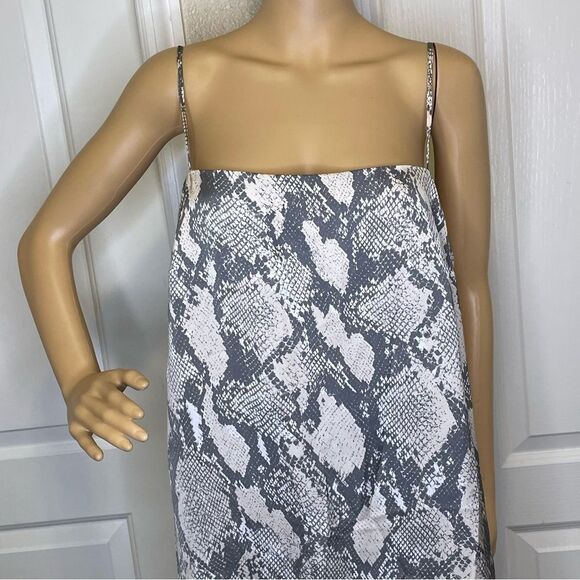 H&M Flowy Snakeskin Print Boxy MIDI Dress Spaghetti Straps Gray Beige White Med - Picture 3 of 10